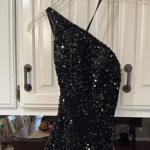 Sherri Hill Black Sequin One Shoulder Dress